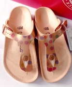 Birkenstock Arizona 30 klapki skórzane kropki różowe złote