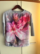 36 S Quiosque szara bluzka nadruk z przodu rękaw do łokcia styl Mohito