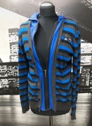 Sweter paski reporter zamek guziki kaptur