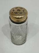 Kryształowy pojemnik na cukier puder z metalową nakrętką, art deco 