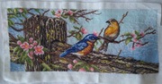 Haft gobelinowy- Ptaszki na płocie - obraz