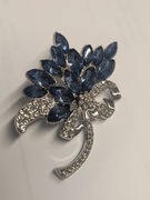 Broszka metalowa Vintage kwiat srebrno - niebieski