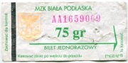 Bilet MZK, 75gr  -  Biała Podlaska