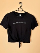 czarna bluzka top koszulka z krótkim rękawem tie wiązana crop baby tee