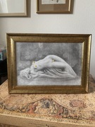 Delikatny rysunek kobiecy akt oryginał 