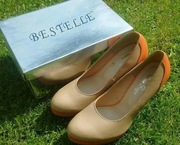 Butki skórzane na obcasie VITTORIO REGNE r.38, Beżowo-Pom,25% ceny,Paragon.