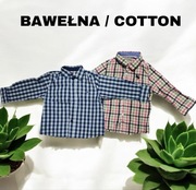 Dwie koszule bawełniane z długim rękawem na zimę dla chłopczyka w kratkę 92