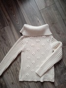 Kremowy sweter z golfem Papaya r. M (38) z wełną warkoczowy splot