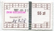 Bilet miesięczny ZKM Szczecin - 08.1997, kwota 55zł