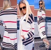 DŁUGI SWETER KARTIGAN ŚMIETANKOWA BIEL