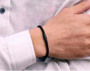 Bransoletka męska. Styl Boho. Wełna. Czarna. Zacisk - magnes. Nowa.