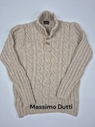 Sweter Massimo Dutti 38 M beżowy półgolf warkoczowy wełniany klasyczny