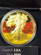2019 1Oz Amerykański Srebrny Orzeł Niemiecka Flaga Złocona