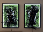 Para świecących obrazów LED pt. „Obecność”, mech i rośliny stabilizowane