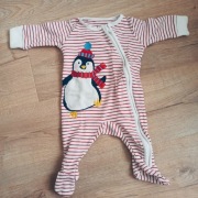 Ciepły pajacyk śpioszki białe z pingwinkiem 3m 62