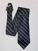 City Of London - Krawat Męski Czarny Jedwab Nowy