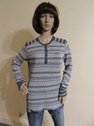 KARI TRAA damska bluzka szara norweski wzór paski 100% wełna merino _ L