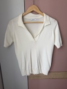 Biała dzianinowa bluzka krótki rękaw i kołnierzyk 70% wiskoza, Reserved