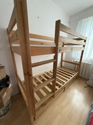 Łóżko piętrowe drewniane + 2 materace + 2 duże szuflady