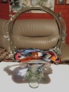 Szklany ręcznie wykonany koszyk, PRL, 