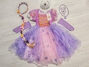 NOWY 104 110 Strój Księżniczka Roszpunka Kwiaty Akcesoria Sukienka Suknia