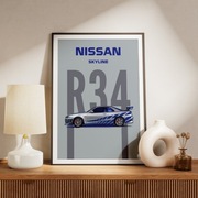 Nissan Skyline R34  plakat, obraz samochodowy, hot wheels