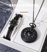 Kwarcowy zegarek kieszonkowy  ze  skórzaną bransoletką