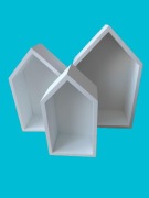 DEKORACJA ścienna PÓŁKI DOMKI BIAŁE OZDOBA DREWNO ZESTAW 3 SZT NA PREZENT