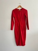 Czerwona sukienka midi zawiązana H&M M 38 dopasowana rozciągliwa 