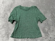 Bluzka zielona prążek L/40 błyszczaca z ozdobny dół i rękawki #1738