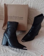 (40)  Boohoo/ Czarne botki kowbojki z blaszką z Londynu, NOWE 