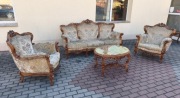 Rzeźbiony wypoczynek barokowy sofa + dwa fotele 