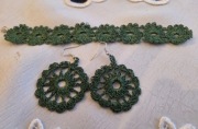 Kolczyki bransoletka koronkowe ręcznie robione kolor zielony