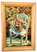 Rustykalny obraz olejny w drewnianej ramie, motyw kwiatowy Słoneczniki