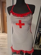 Strój pielęgniarki, zestaw koszulka, pas do pończoch i czepek XL/XXL