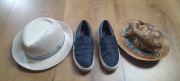 Skórzane mokasyny Zara 36, dwa kapelusze Zara