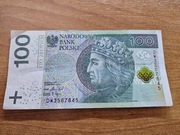 Banknot obiegowy 100zl seria DW3567845