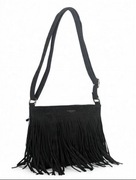 torebka zamsz Flora czarna z fredzlami