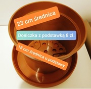 doniczka, duża, brązowa, nowa, 5 lit. fi 23, podstawka 25 cm w cenie. 