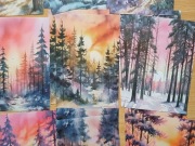 kartki 30 szt. zimowe zachody słońca jak malowane farbami scrapbooking