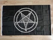 Flaga, sztandar z odwróconym pentagramem - biały 