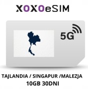 XOXO eSIM Internet Tajlandia Singapur Malezja 10GB na 30 dni