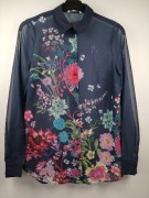 Elegancka koszula Next granatowa w kwiaty transparentna XS 34 romantyczna