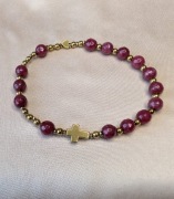 Bransoletka różaniec kamienie jadeit krzyżyk serduszko prezent pamiątka 