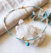 Naszyjnik Kamienie Naturalne 2mm MAGNEZYT OPAL TOPAZ Stal Szlachetna