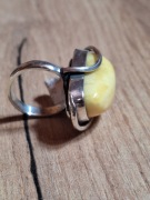 Masywny Srebrny Pierścionek 925 z Bursztynem Mlecznym Gdańsk 11.25g  r.19