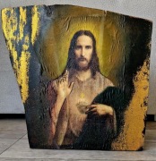 Ikona Jezus decoupage lite drewno grab  dewocjonalia rękodzieło