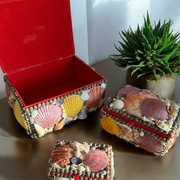 Duży zestaw 3x szkatułki kuferki na drobiazgi ręcznie wykonane muszelki