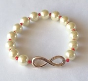 bransoletka perły nieskończoność kremowa z czerwon