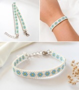 Bransoletka ręcznie robiona z koralików – biało-błękitna Boho | Handmade
